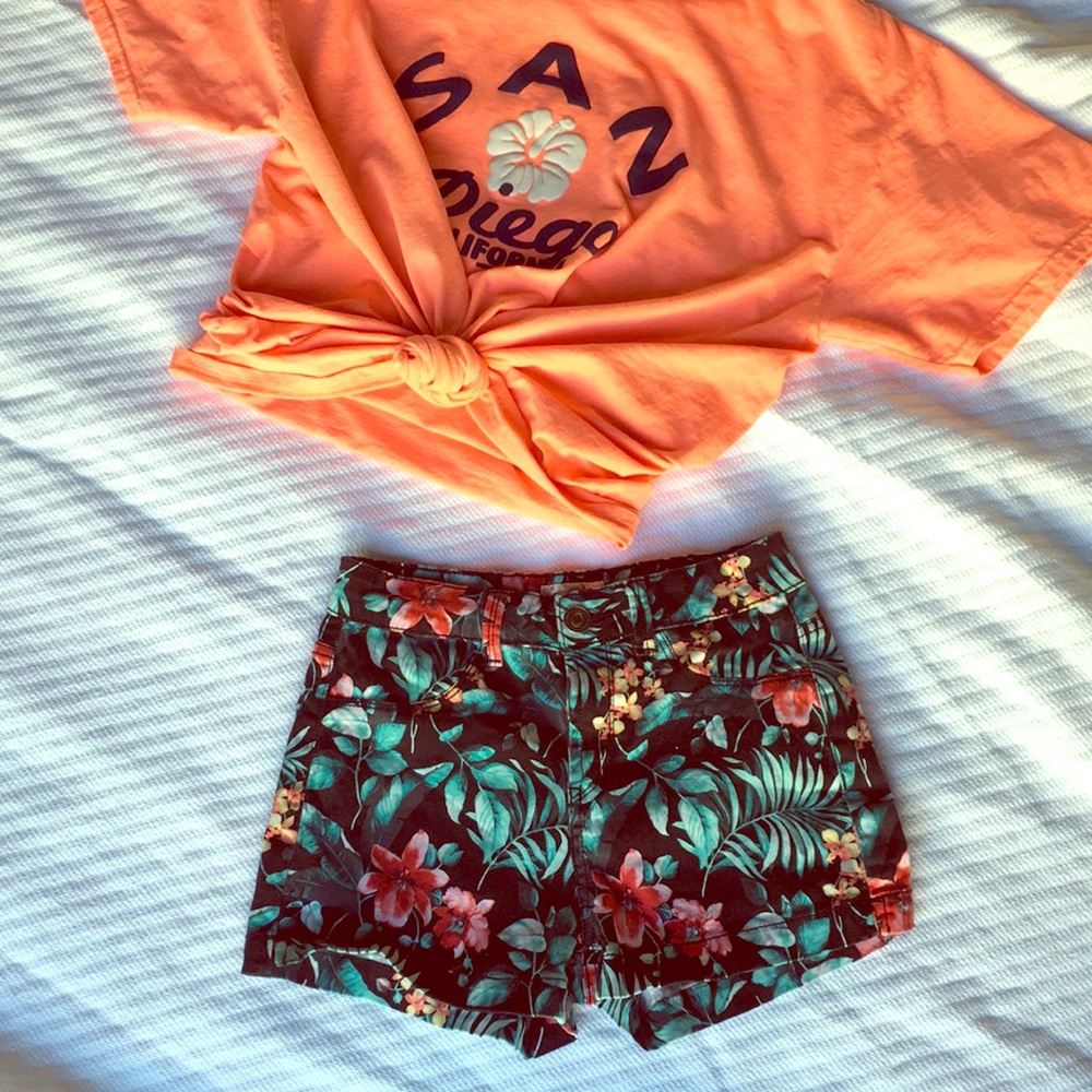 High waisted tropical shorts